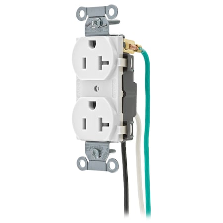 Hubbell Wiring Device-Kellems Straight Blade Receptacle, 5-20R, 20 A, 125V AC, 2 Pole, 3 Wire, Self-Grounded CR20WHIP1